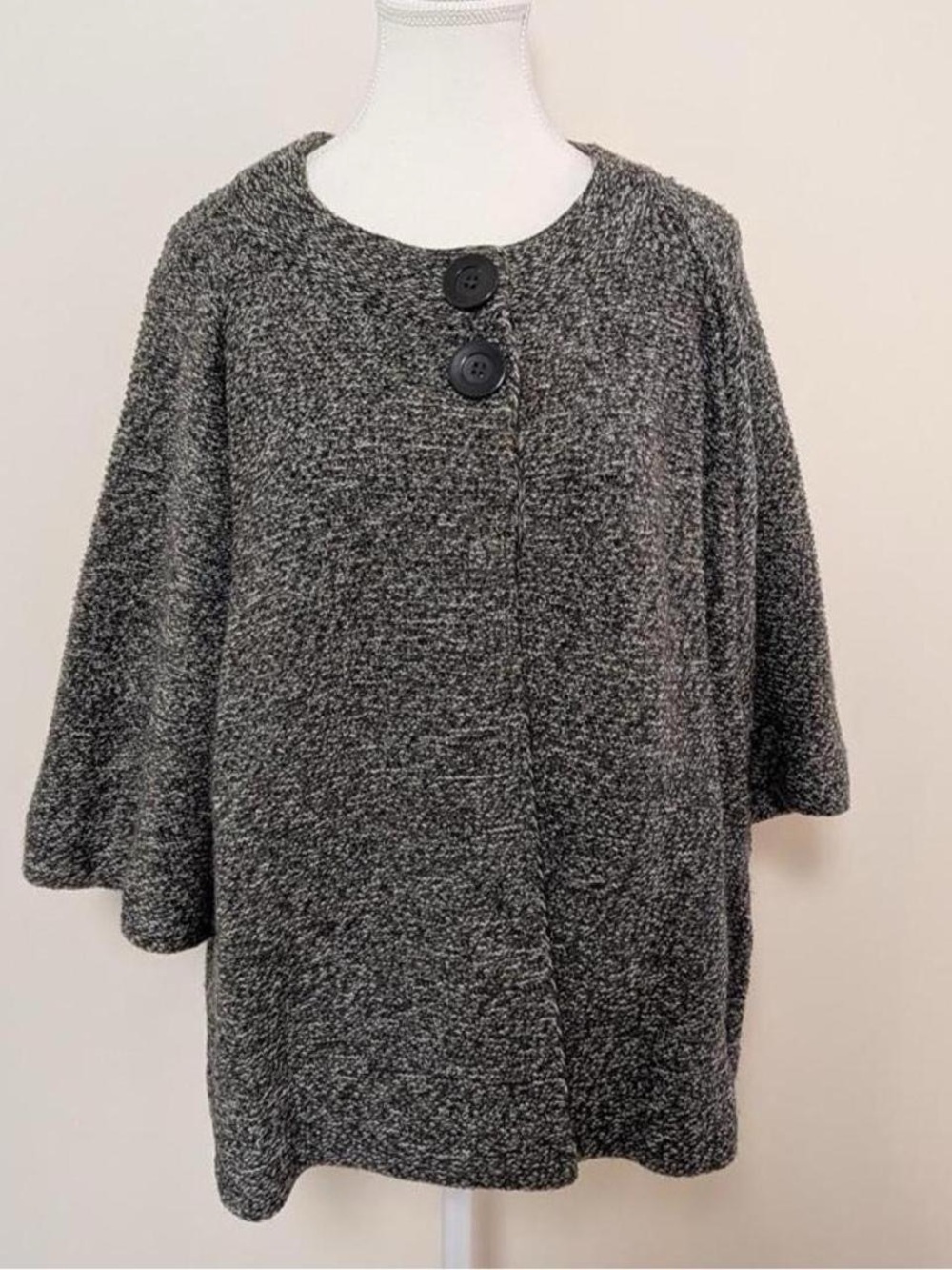 I.N. Studio Charcoal Gray Button-Front Knit Poncho